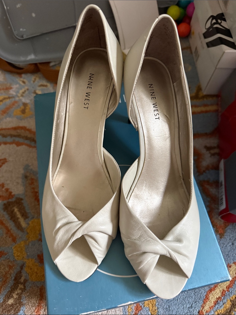Nine West Cream Peep-Toe Knot Pumps